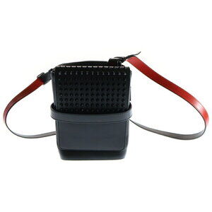 CHRISTIAN LOUBOUTIN Bench Reporter Studded Shoulder Bag Black Red Leather